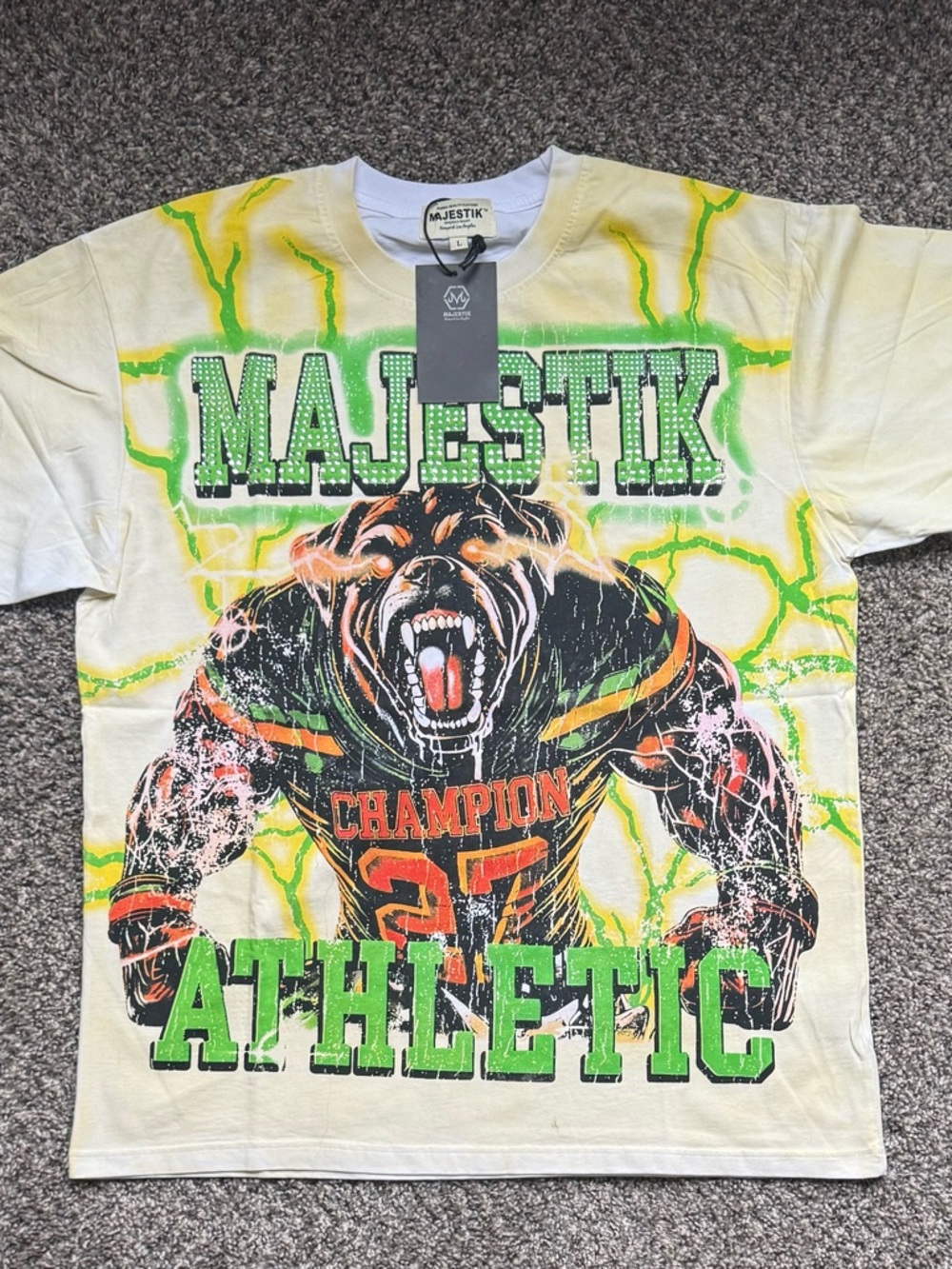 Men’s White Graphic Athletic T-Shirt with Green Accents